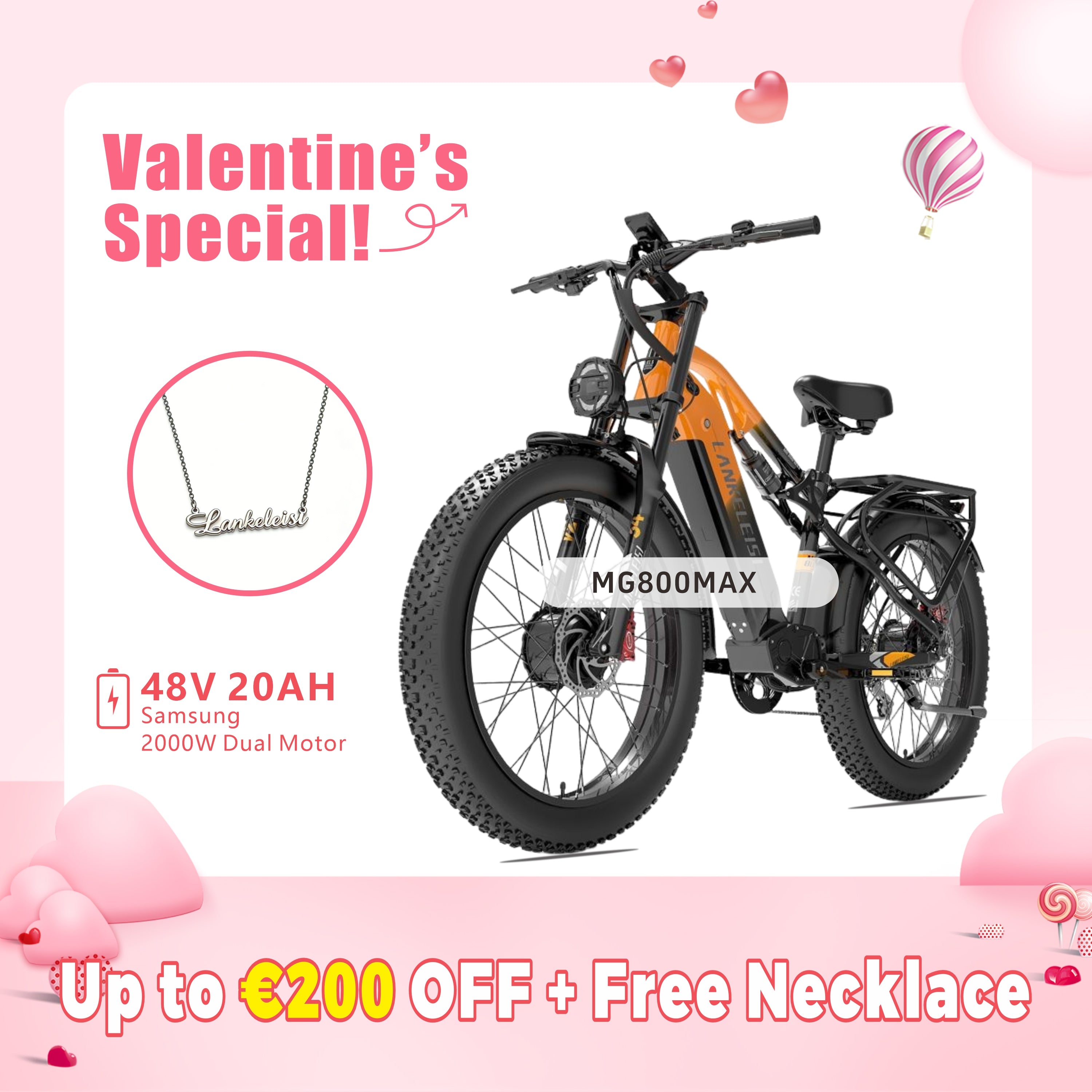LANKELEISI MG800Max 2000W Doppelmotor 26″ Fat Tires All Terrain Elektrofahrrad