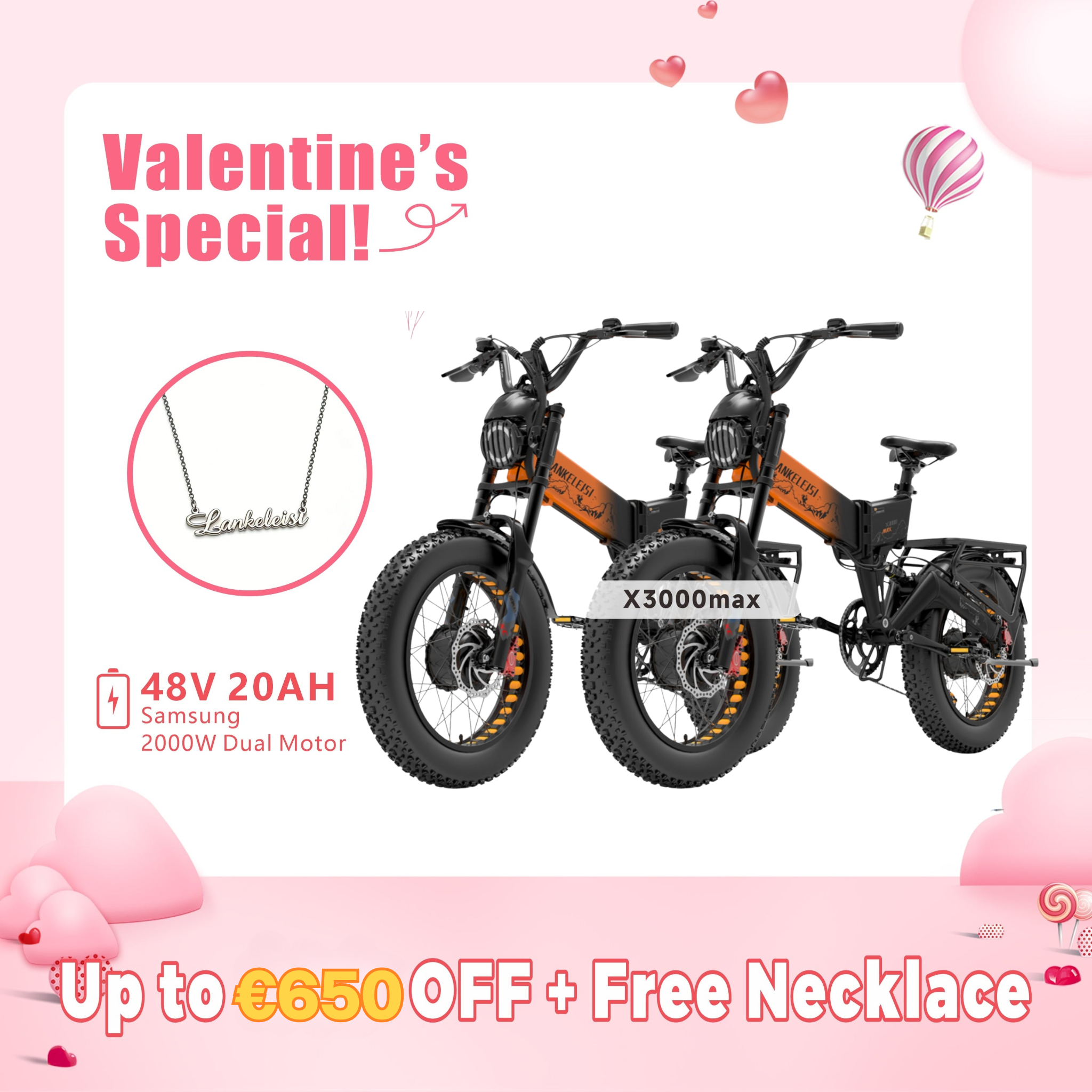 LANKELEISI X3000 MAX 2000W Doppelmotor faltbares elektrisches Mountainbike (Neu eingetroffen)