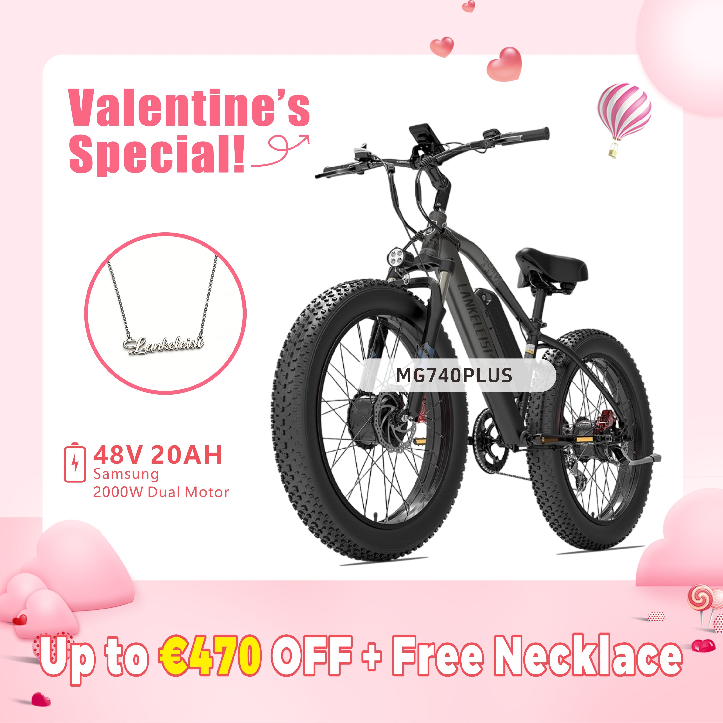 LANKELEISI MG740 PLUS Offroad-Elektrofahrrad mit Doppelmotor vorne und hinten