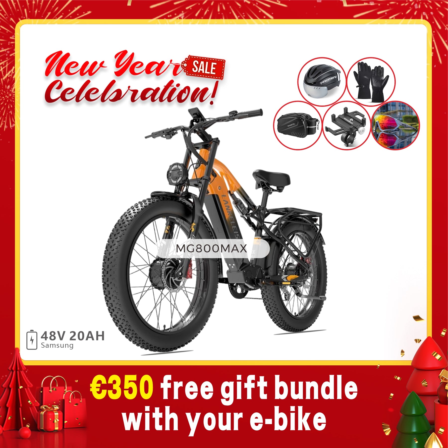 LANKELEISI MG800Max 2000W Dual Motor 26″ Fat Tires All Terrain Electric Bike