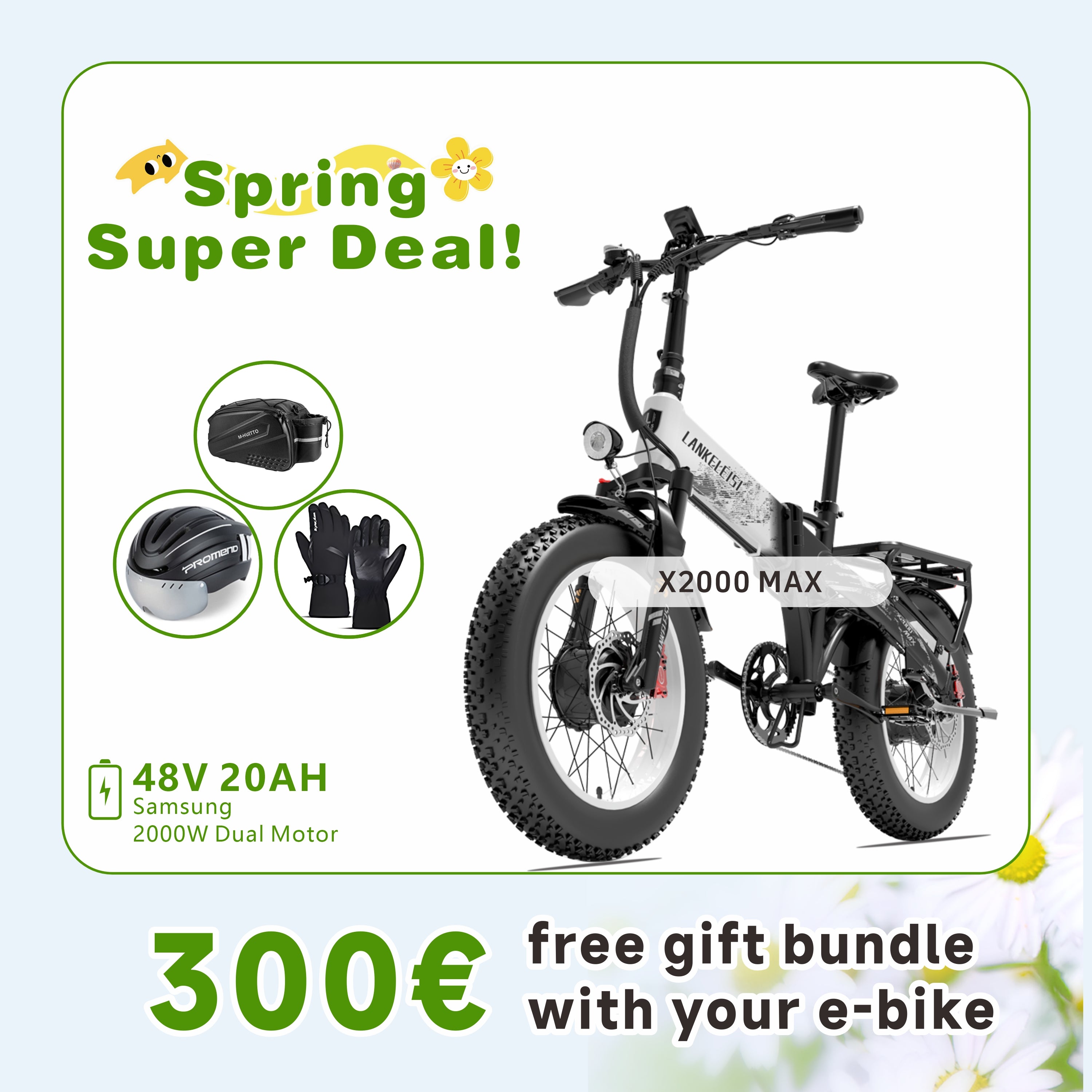 Vélo électrique pliable LANKELEISI X2000 MAX 2000 W à double moteur (nouveautés)