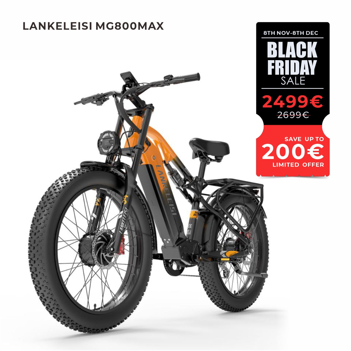 LANKELEISI MG800Max 2000W Dual Motor 26″ Fat Tires All Terrain Electric Bike