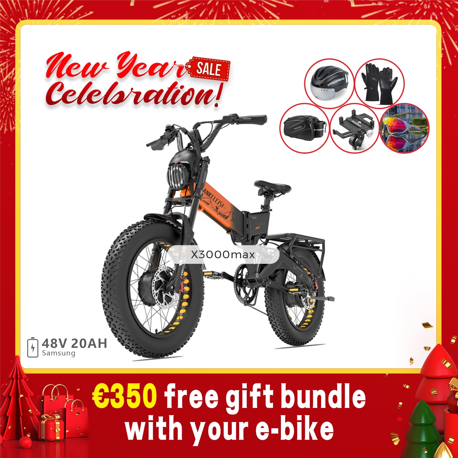 【Pre-Sale】LANKELEISI X3000 MAX 2000W Dual Motor Foldable Electric Mountain Bike(New Arrivals)