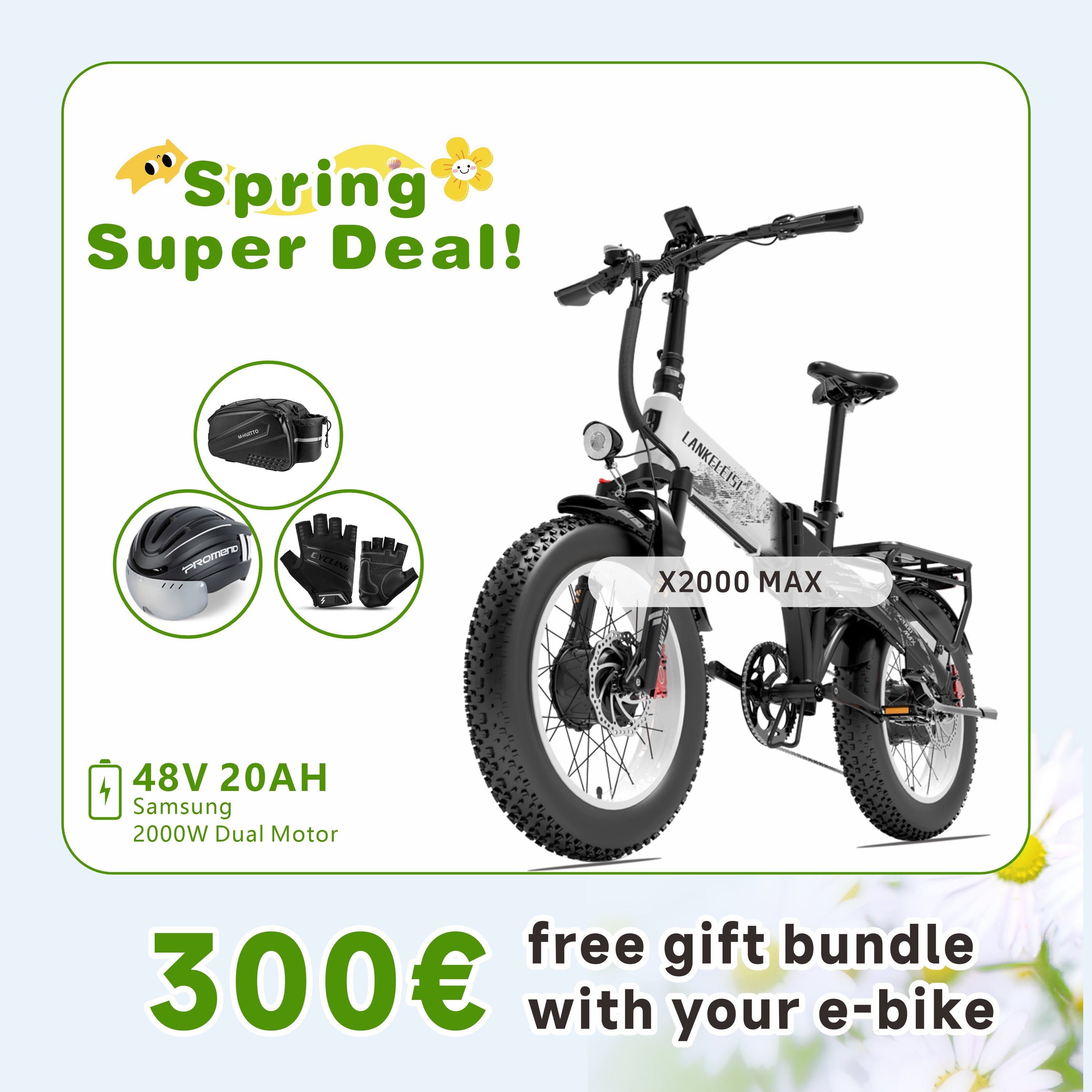LANKELEISI X2000 MAX 2000W Dual Motor Foldable E-Bike