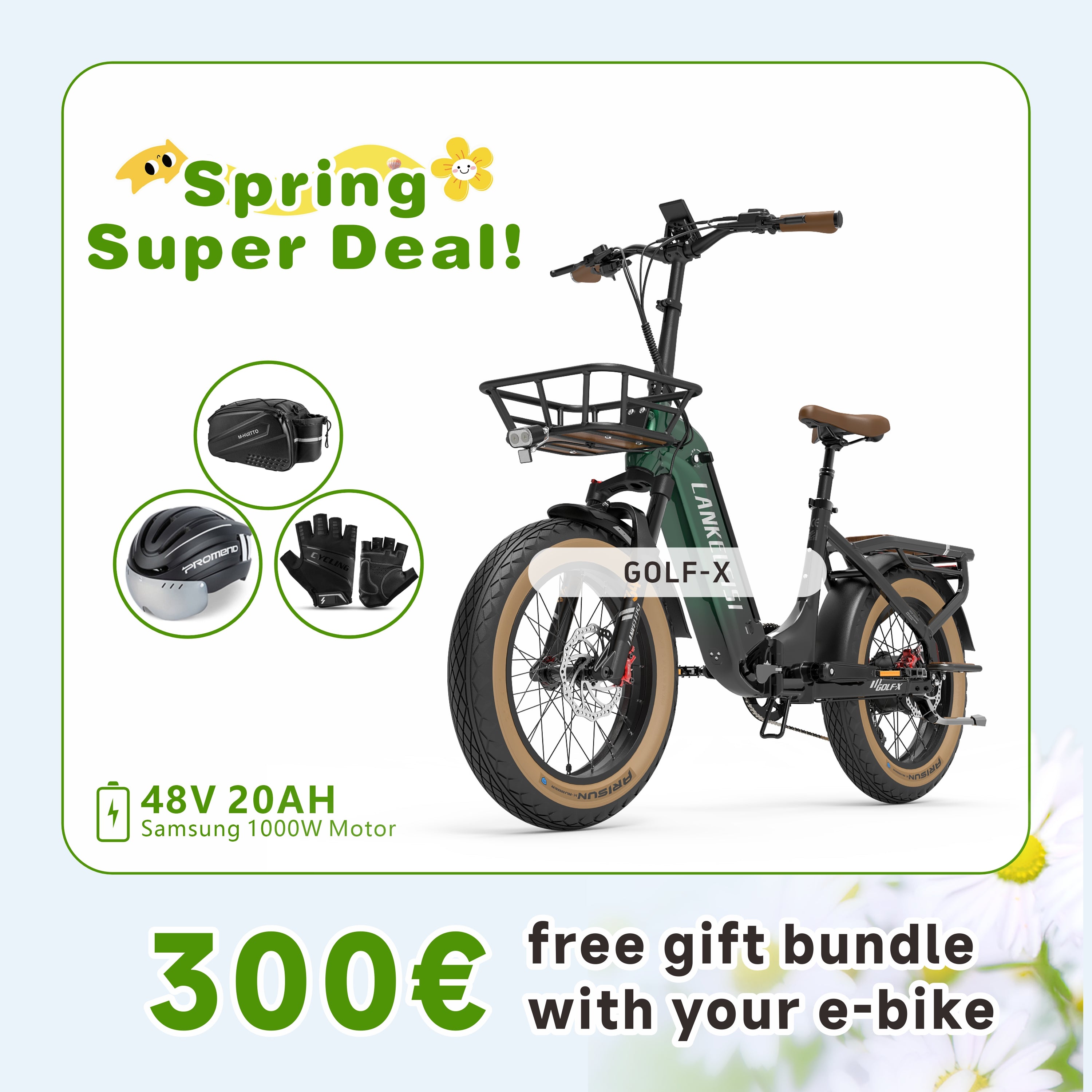 【Prévente】LANKELEISI GOLF-X 960Wh Vélo électrique pliable de ville