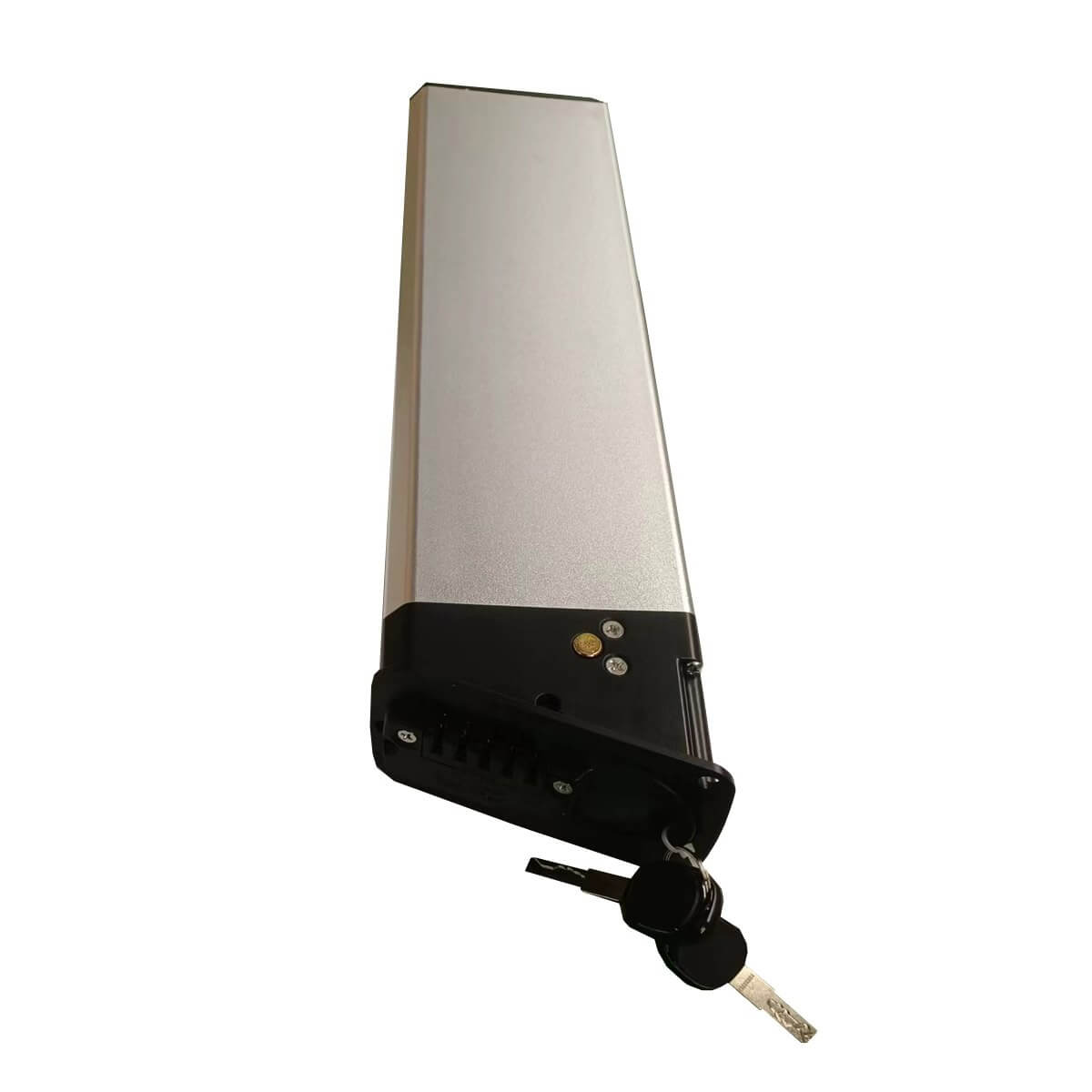 Lankeleisi Bikes lithium-ion battery for electric bicycle, showing the sleek black battery with brand logo on the side.