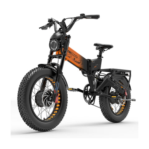 Lankeleisi X3000 Max 2000W Bicicleta de montaña eléctrica plegable de doble motor (nuevas llegadas) Bicicleta eléctrica naranja